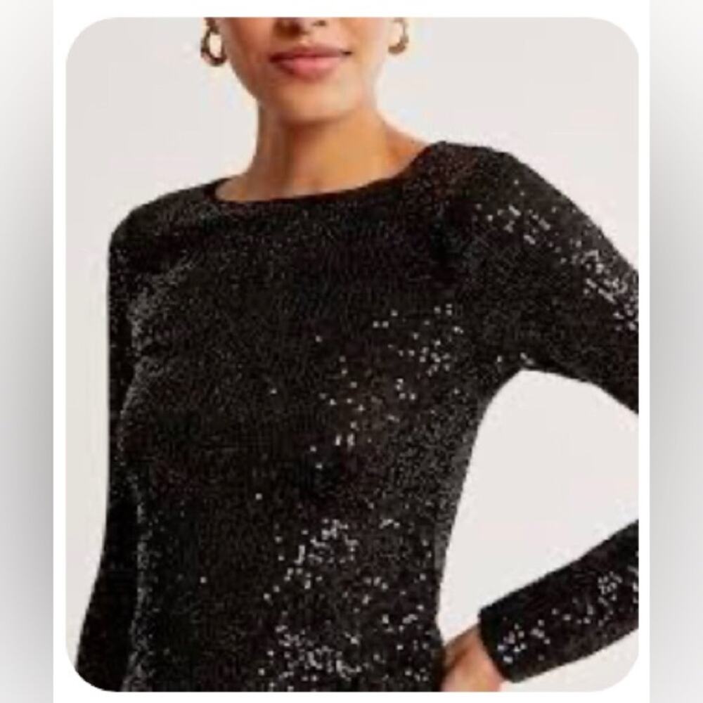 Abercrombie and Fitch long sleeve black sequin boatneck top womens L sparkly